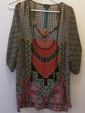 Tolani Colorful Bohemian Tunic Top 100% silk
